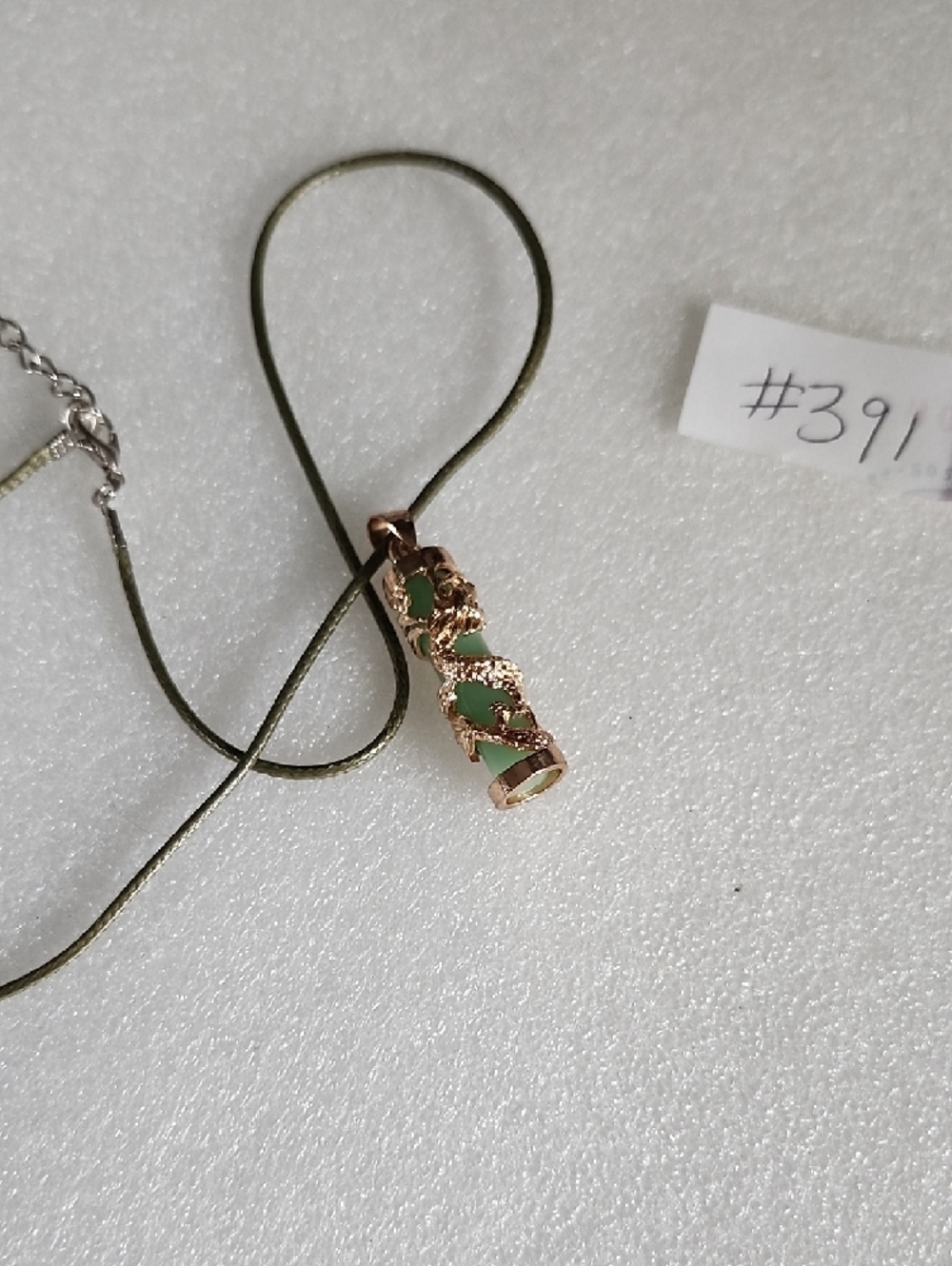 Hand Crafted Gold Dragon Pendant Necklace with Green Stone - Picture 6 of 6